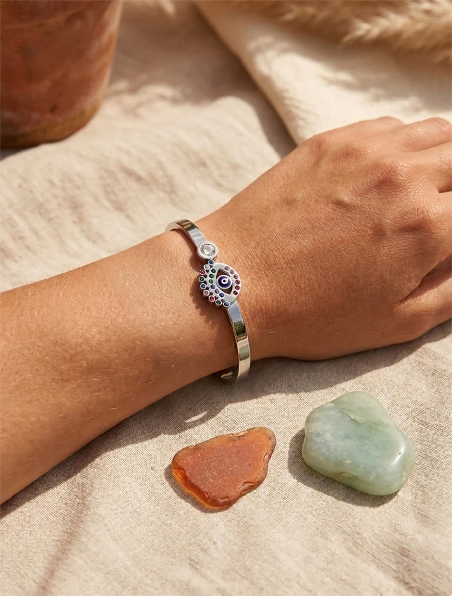 Strass oogmotief armband - Zilver/zwart
