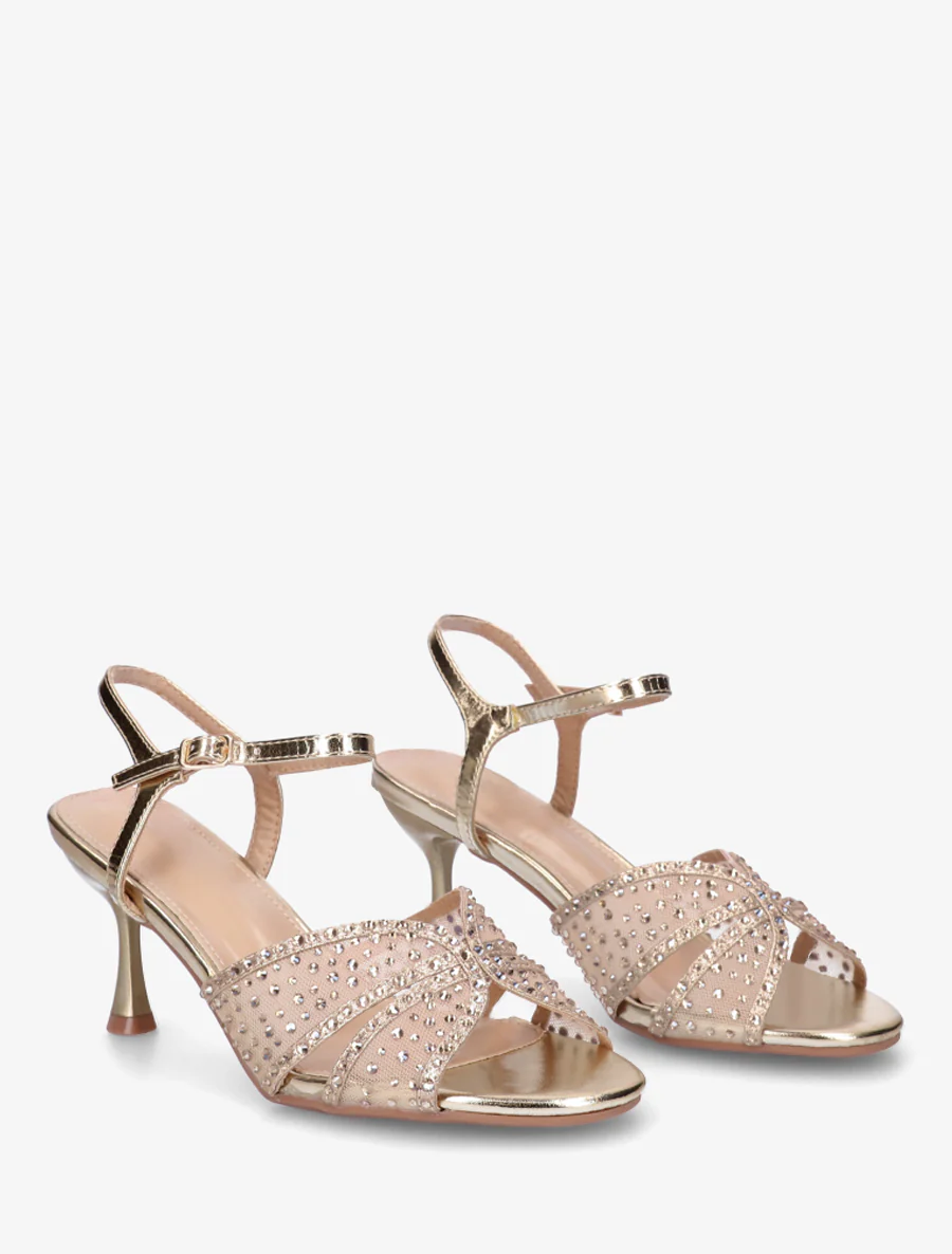 Strass sandalen en naaldhak - Goud - Image 4