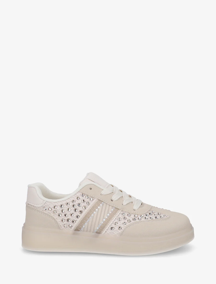 Strass-sneakers met rubberen zool - Beige