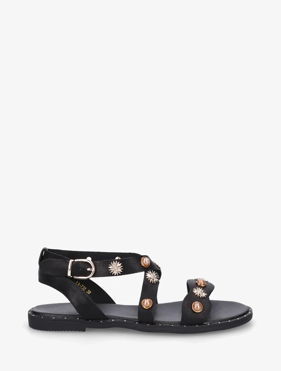 Strassenslippers met platte, genagelde zool - Zwart