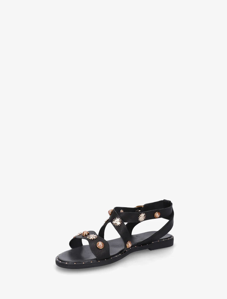 Strassenslippers met platte, genagelde zool - Zwart - Image 3