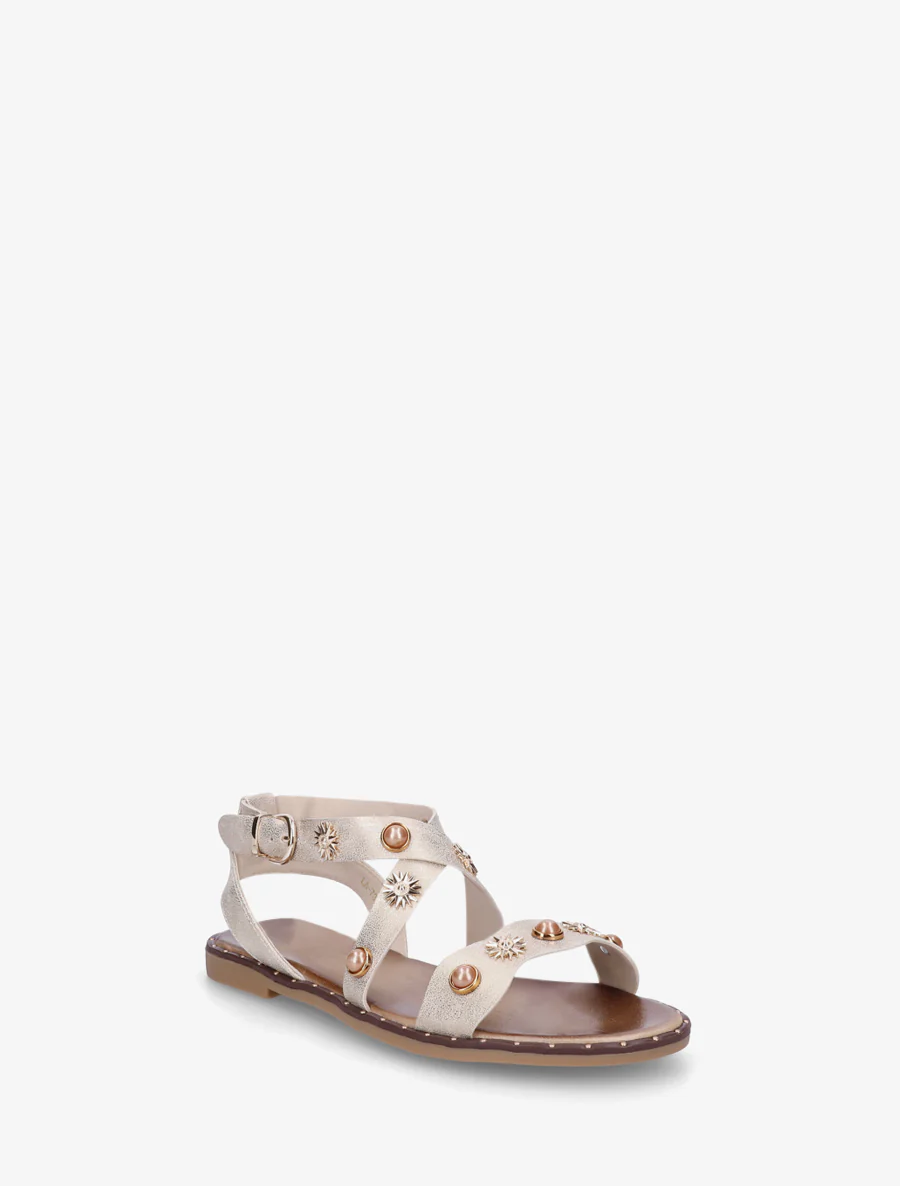 Strassenslippers met platte, genagelde zool - Beige - Image 2