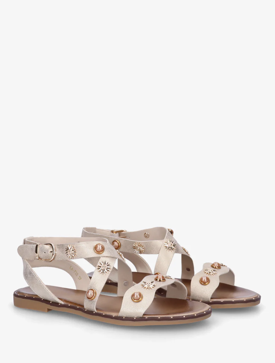 Strassenslippers met platte, genagelde zool - Beige - Image 4