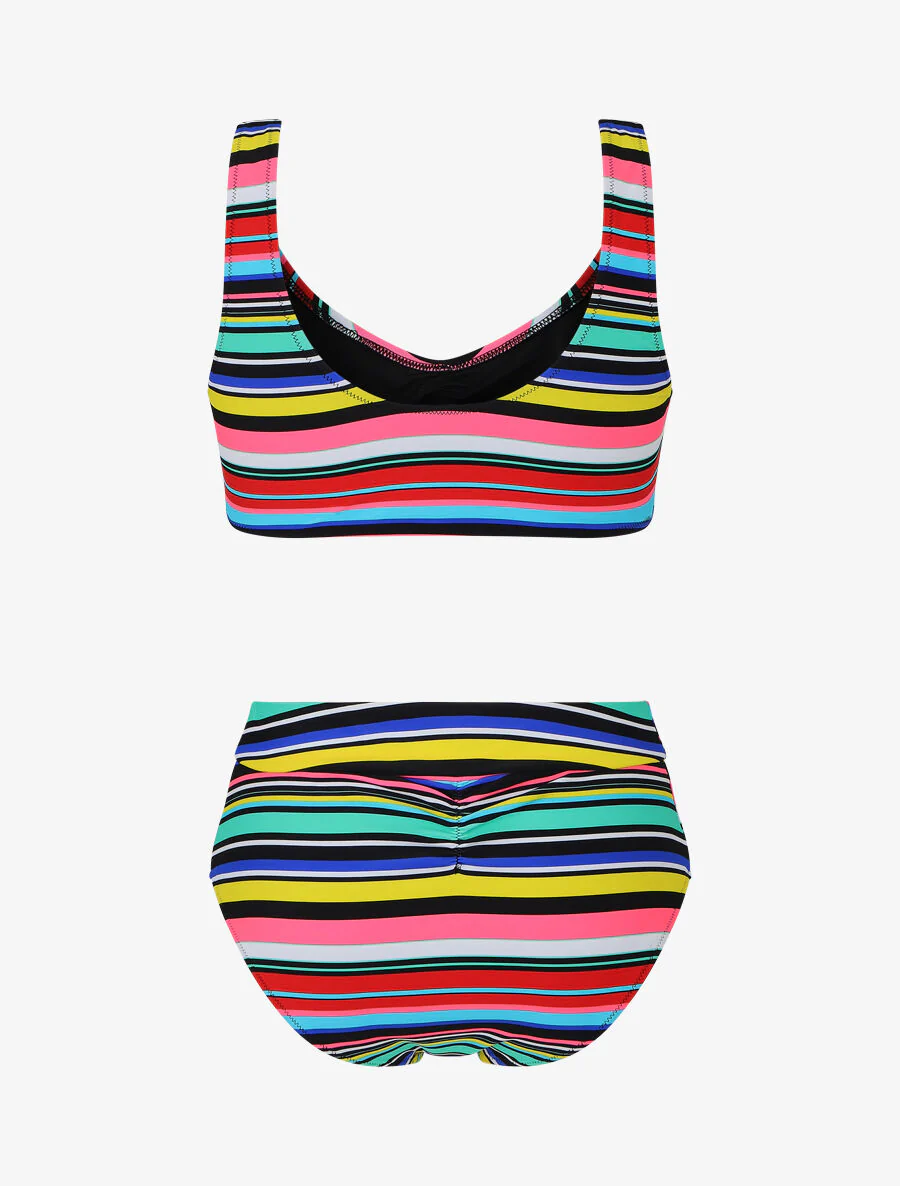 Streepbikini met beugel en hoge broek - Groen - Image 2