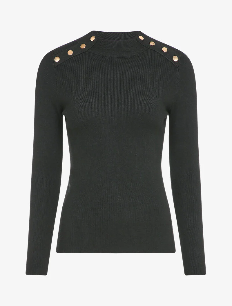 Stretch trui met gouden details - Zwart