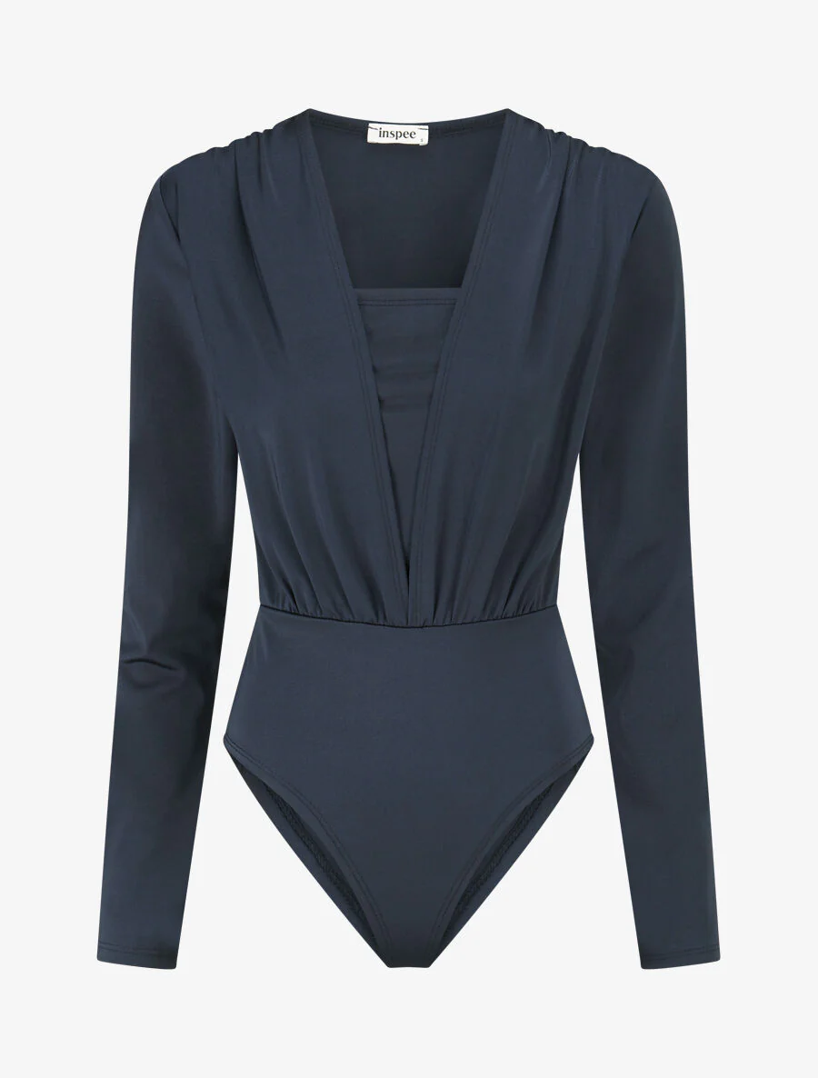 Stretchbody met diep uitgesneden halslijn - Marineblauw