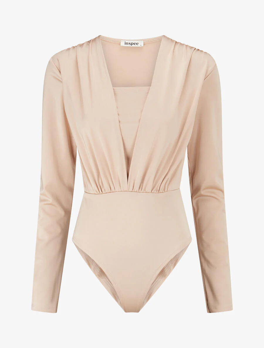 Stretchbody met diep uitgesneden halslijn - Beige