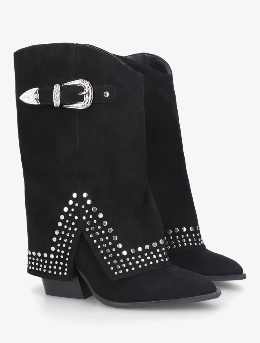 Studschoenen met omgeslagen rand van suèdine - Zwart - Image 4