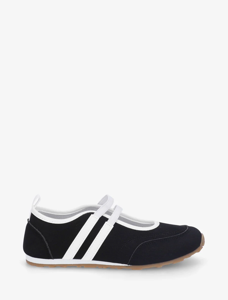 Suède ballerina's met bandjes - Zwart