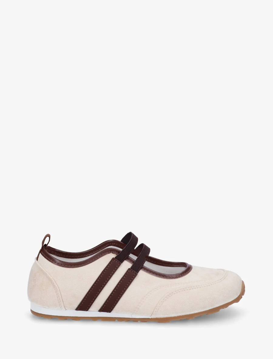 Suède ballerina's met bandjes - Beige