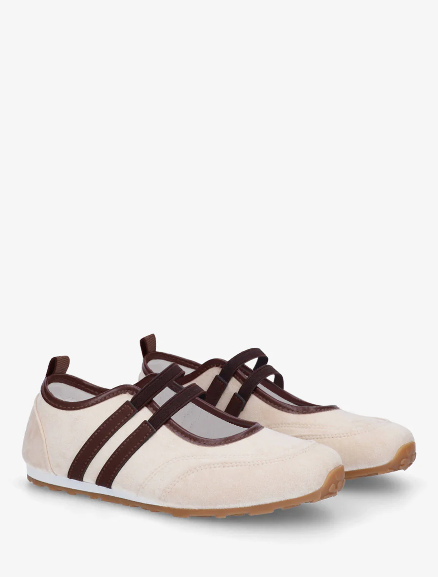 Suède ballerina's met bandjes - Beige - Image 4