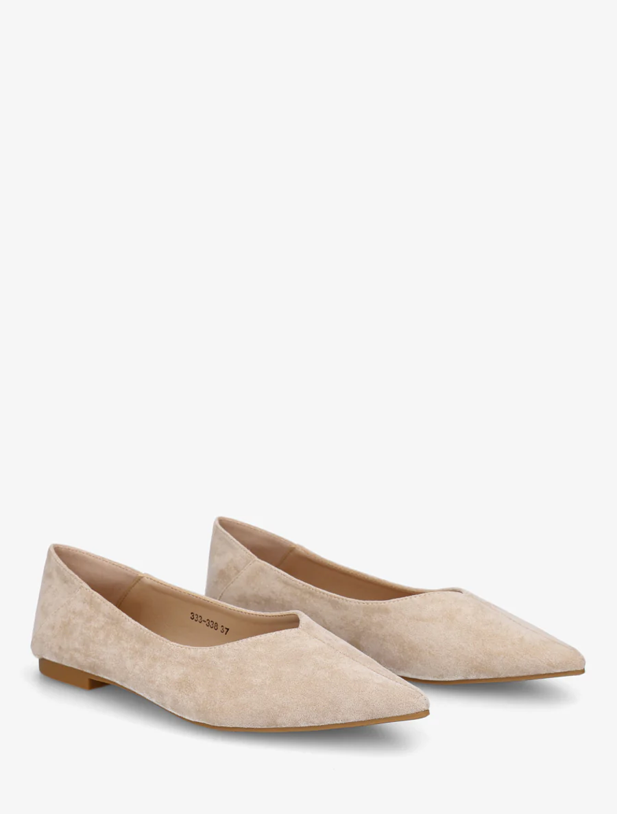 Suède ballerina's met puntige neuzen - Beige - Image 4