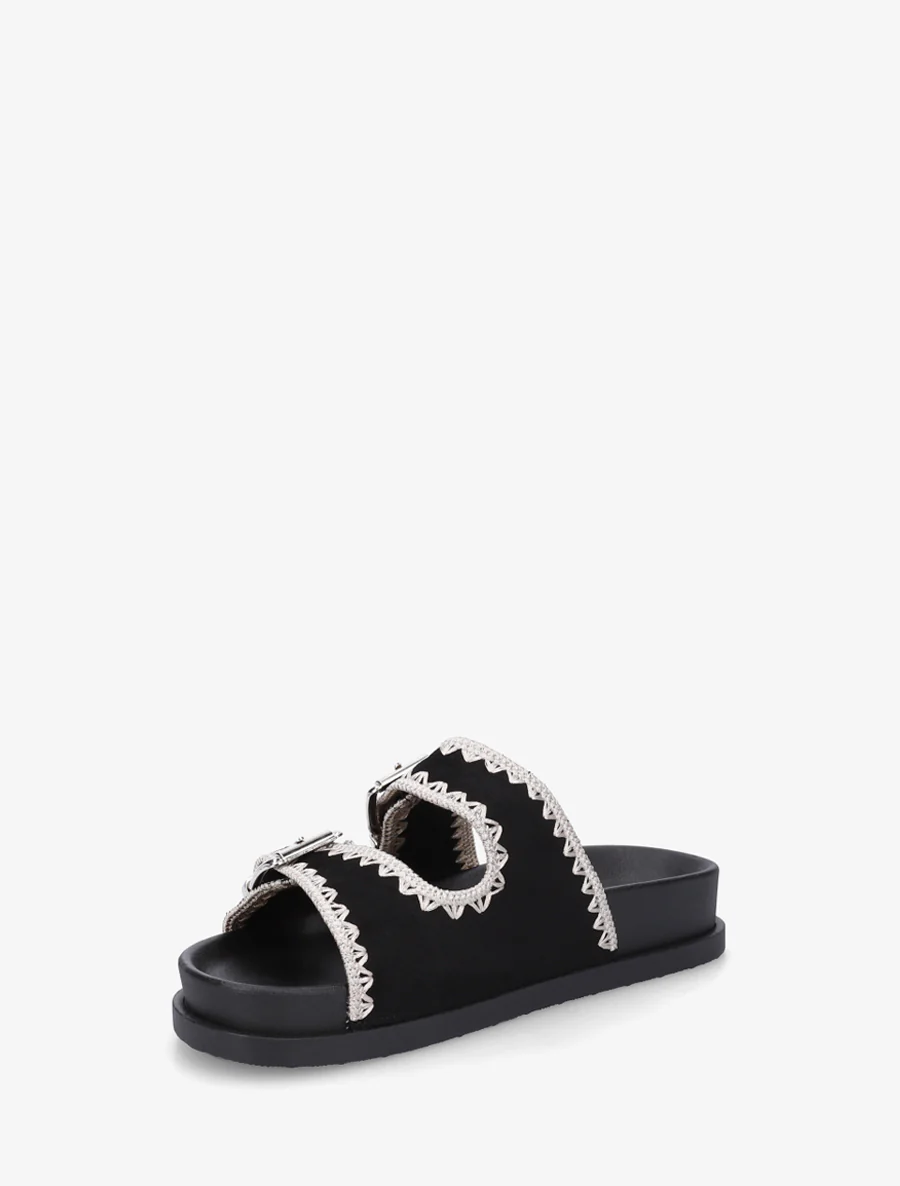 Suède dubbelgesp sandalen met borduursels - Zwart - Image 3