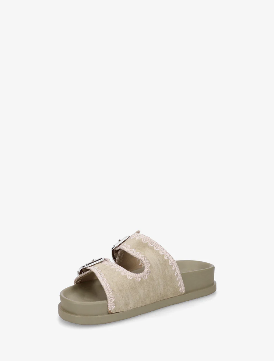 Suède dubbelgesp sandalen met borduursels - Kaki - Image 3