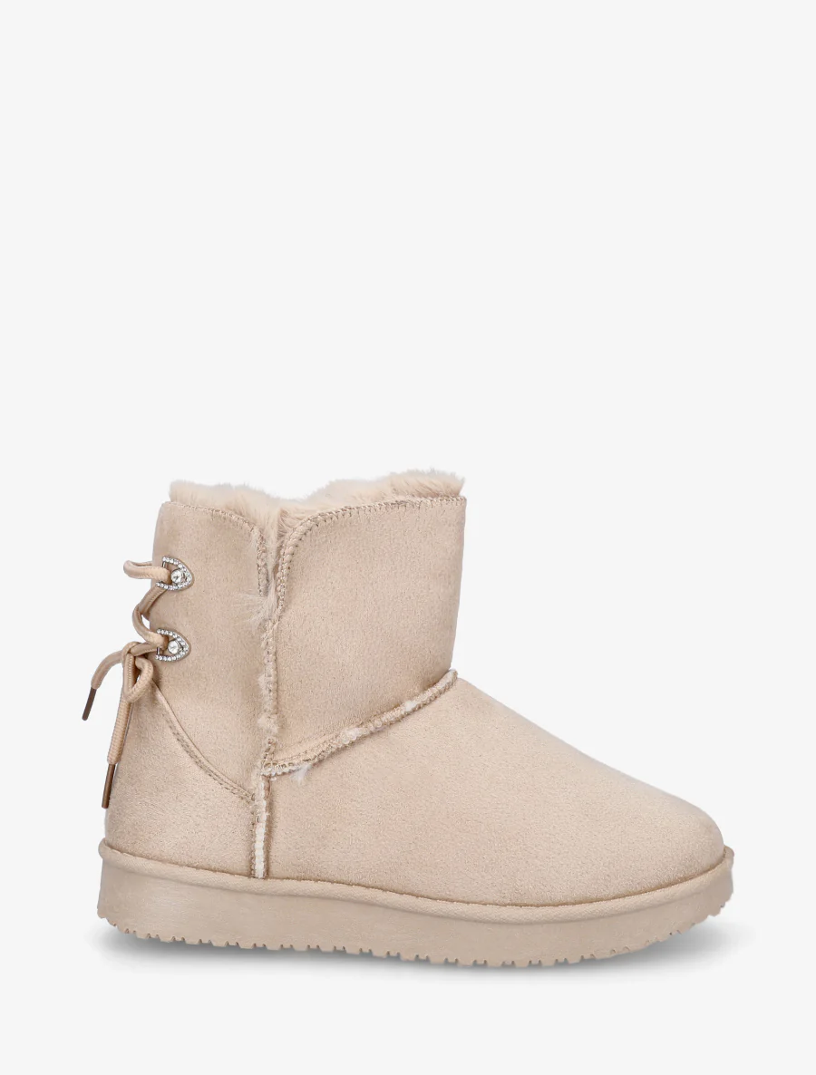 Suède enkellaarsjes met strass-steentjes - Beige