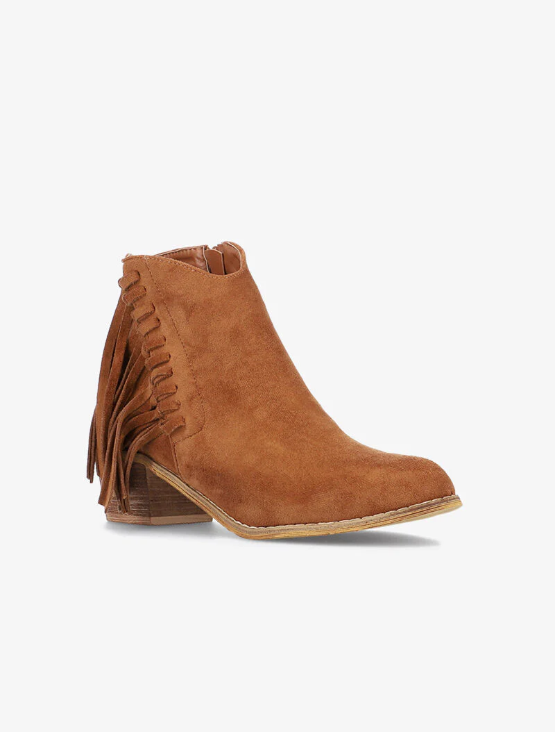 Suède enkellaarsjes met franjes aan de zijkant - camel - Image 2