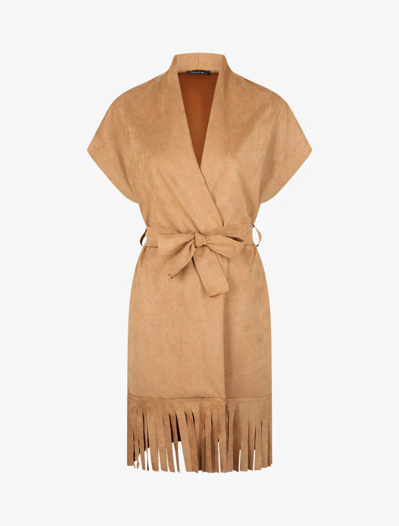Fringejasje in suèdine - Camel
