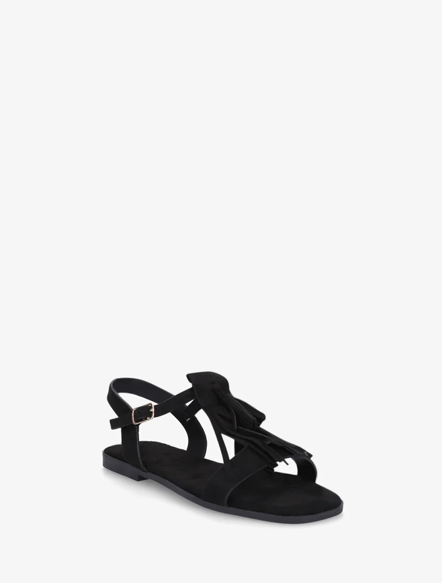 Suède franjes sandalen - Zwart - Image 2