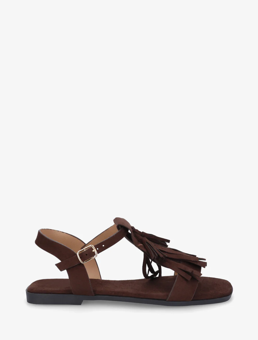 Suède franjes sandalen - Bruin
