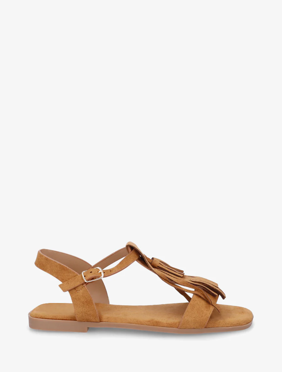 Suède franjes sandalen - Kameel