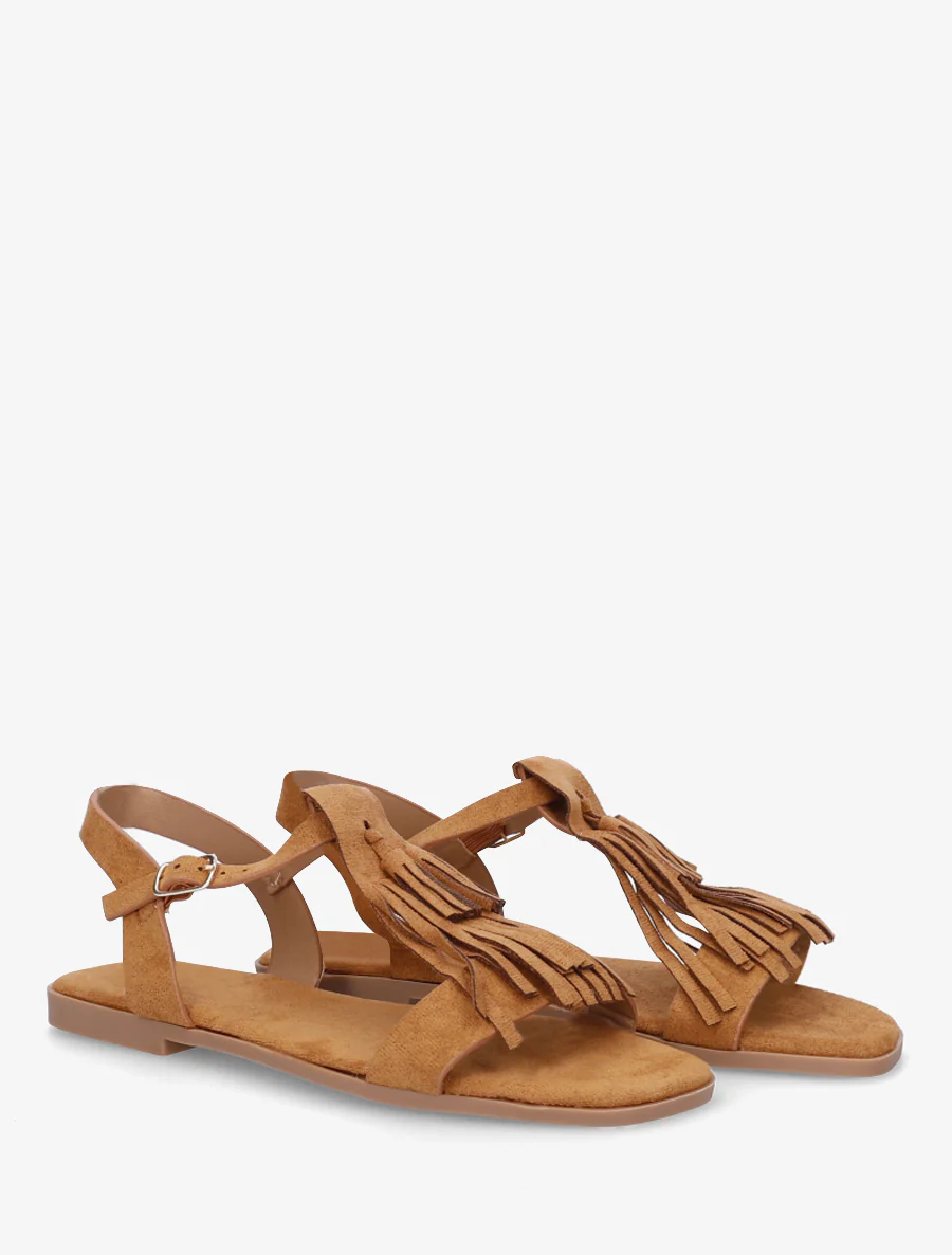 Suède franjes sandalen - Kameel - Image 4