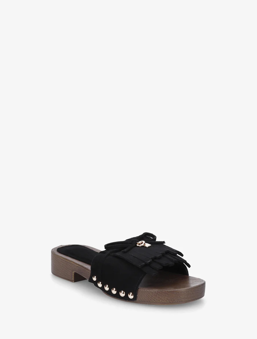 Suède franjes slippers - Zwart - Image 2