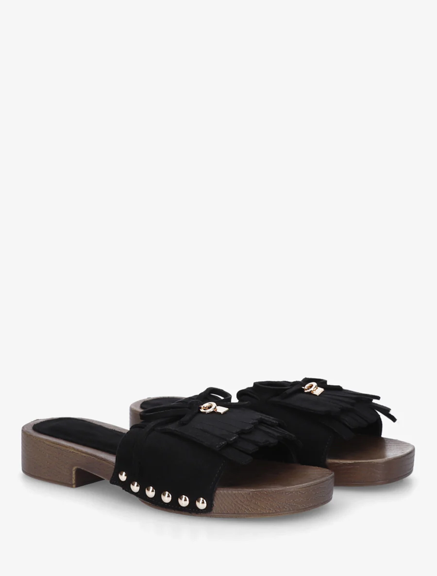 Suède franjes slippers - Zwart - Image 4