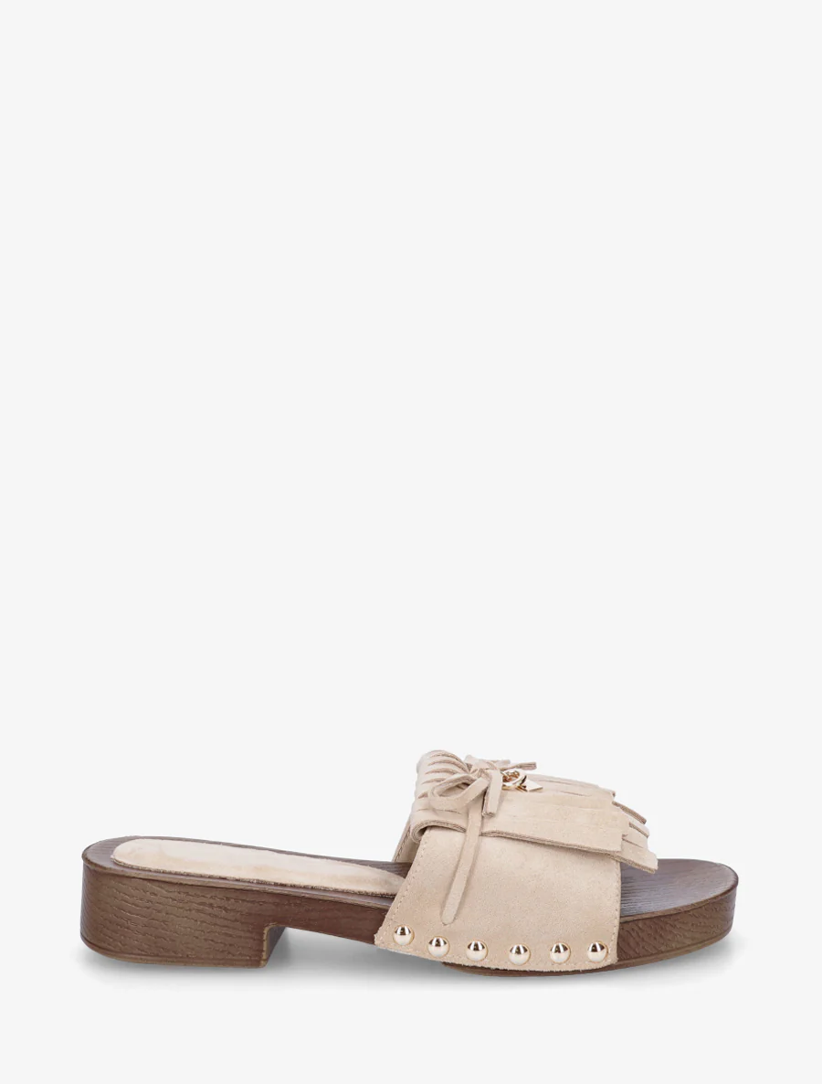Suède franjes slippers - Beige