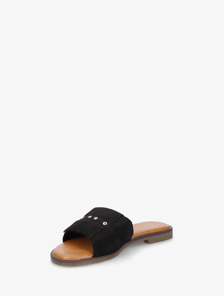 Suède franjes slippers - Zwart - Image 3