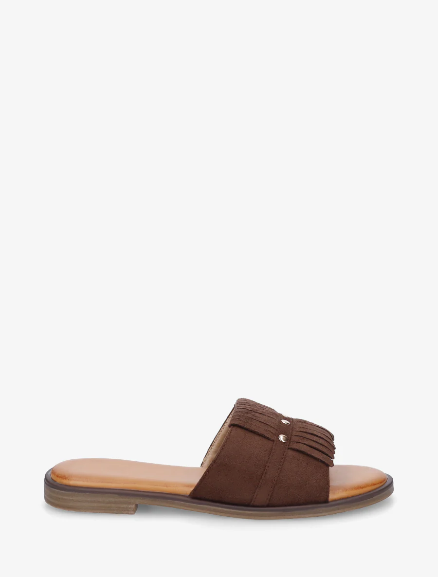 Suède franjes slippers - Bruin