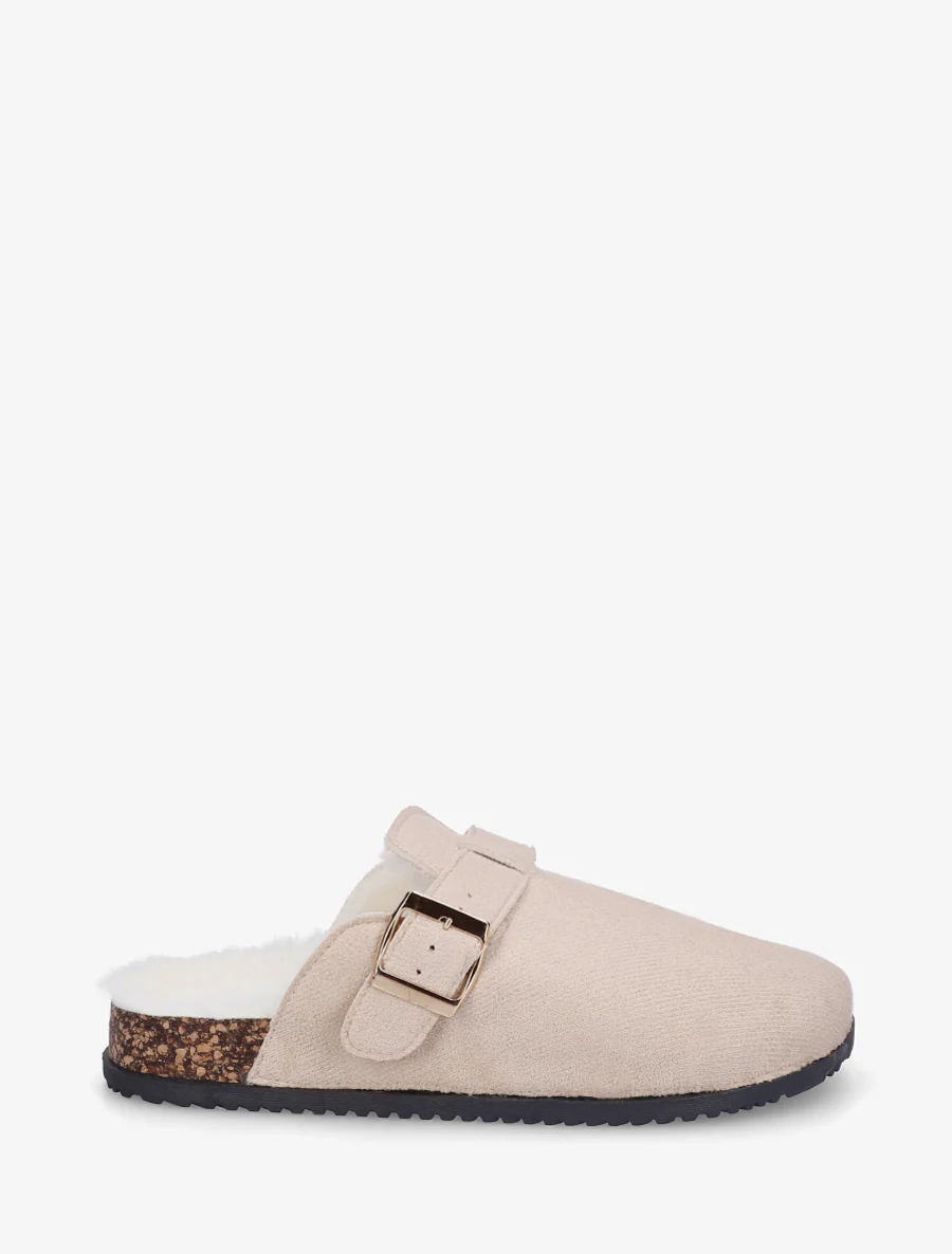 Suède gevoerde muiltjes - Beige