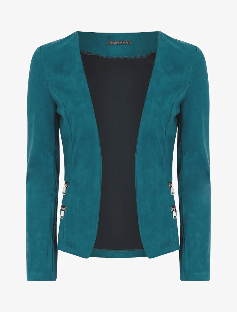 Suède jack met decoratieve ritsen - azuurblauw - blauw