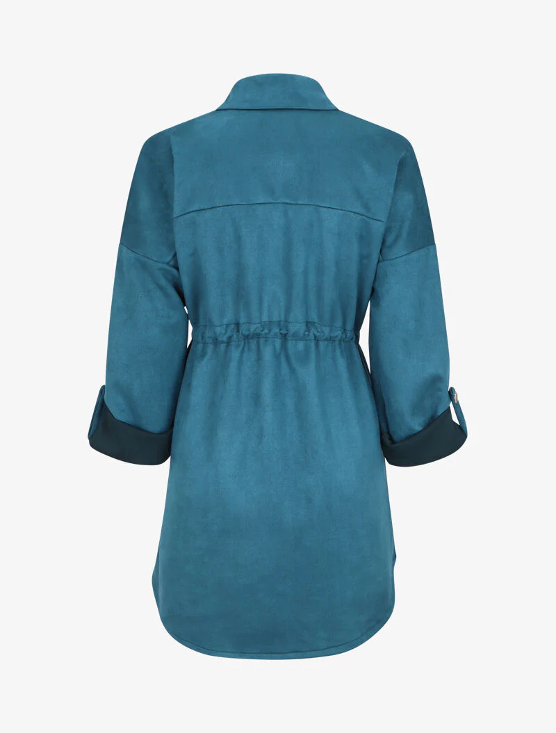 Suède jasje met oprolbare mouwen - Eendblauw - Image 2