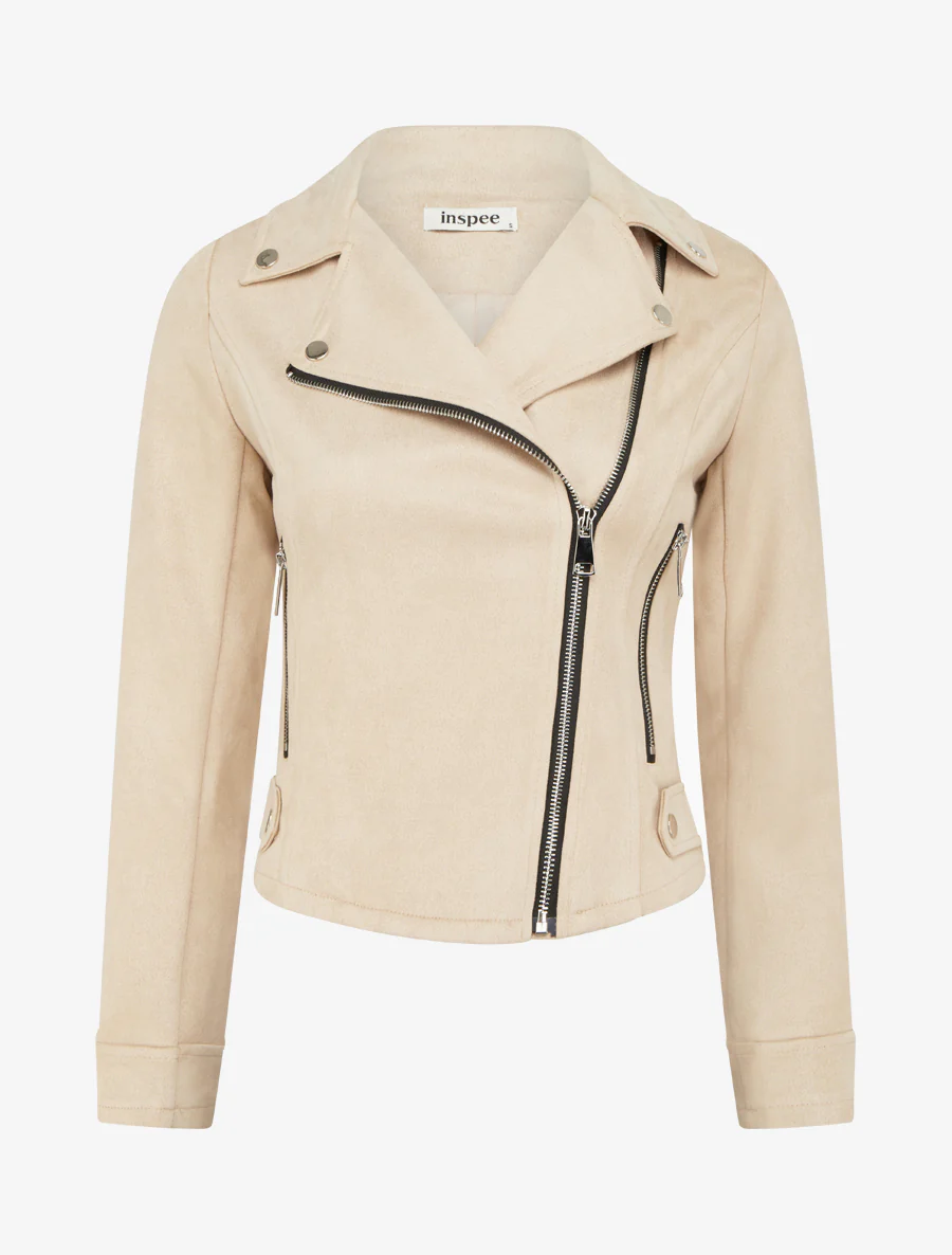 Suède jas met ritssluiting - Beige