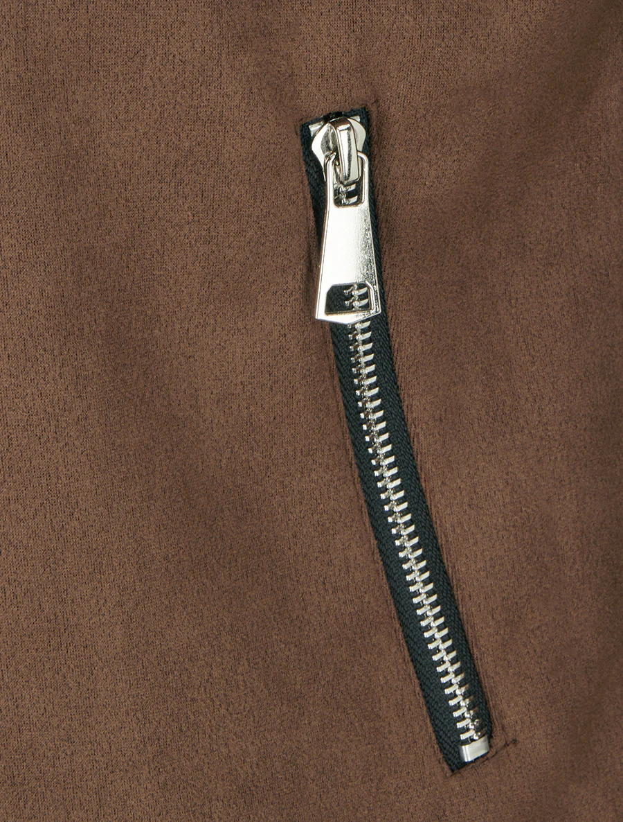 Suède jasje met decoratieve ritszakken - Bruin - Image 3