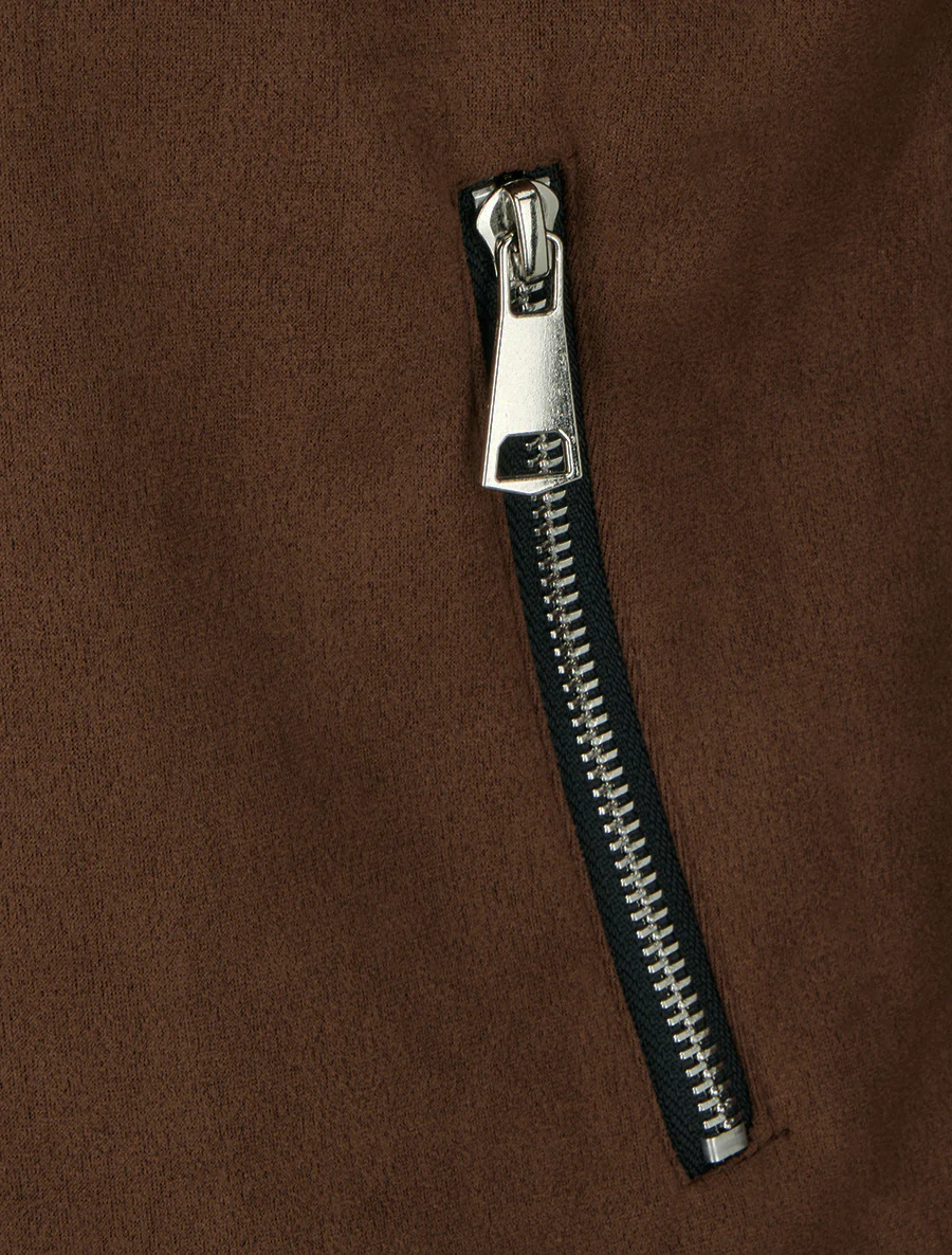 Suède jasje met decoratieve ritszakken - Bruin - Image 3