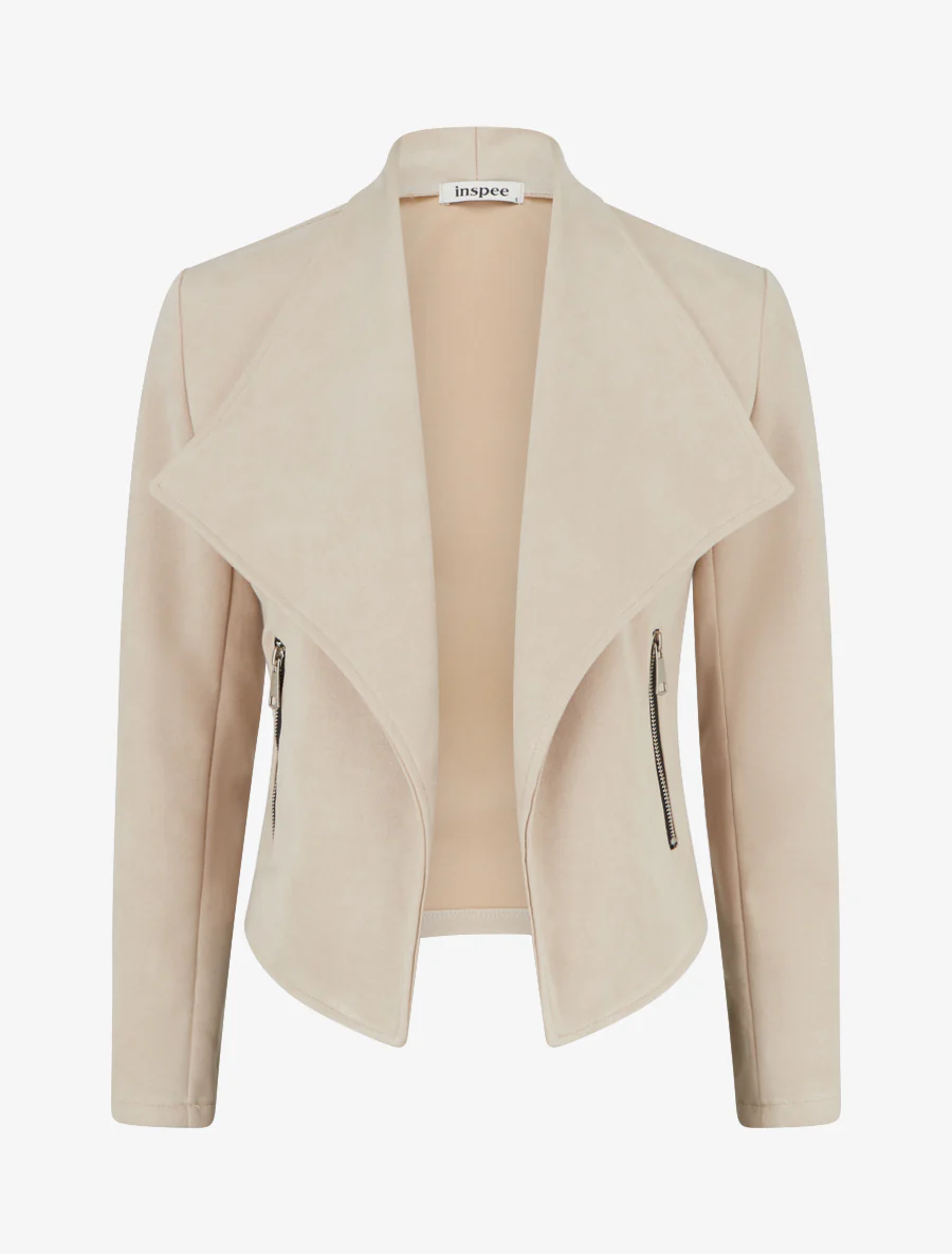 Suède jasje met decoratieve ritszakken - Beige