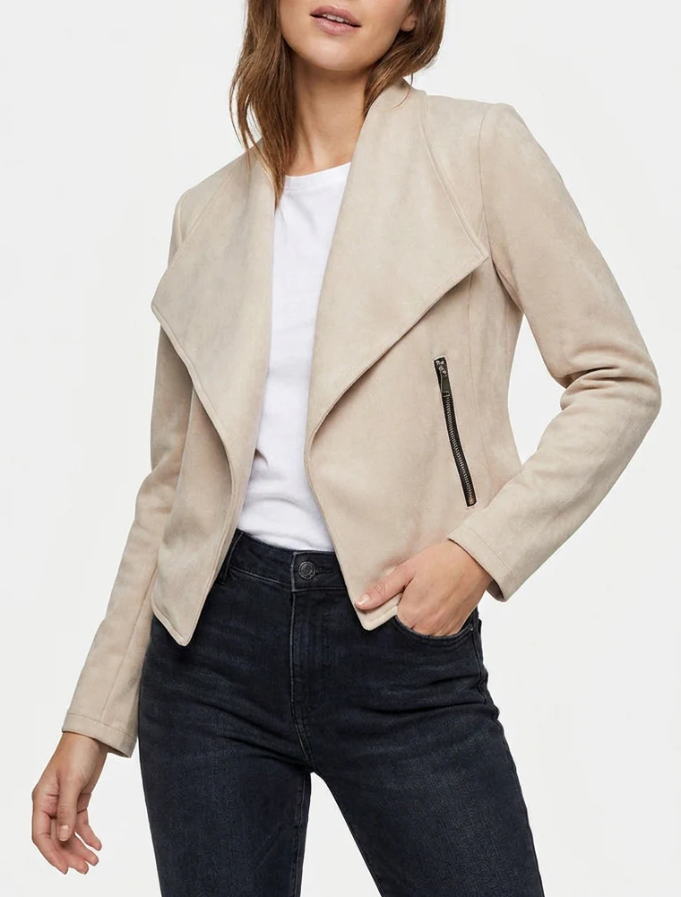 Suède jasje met decoratieve ritszakken - Beige - Image 4