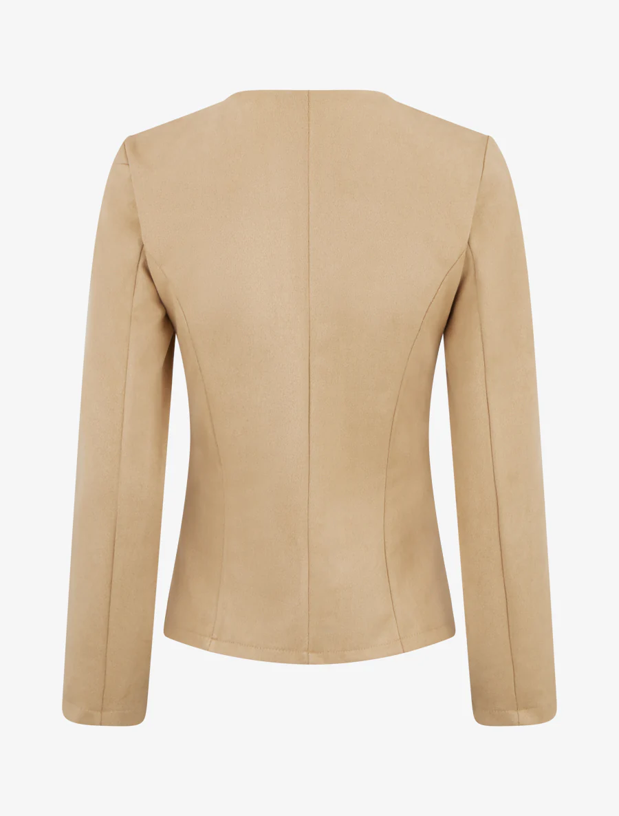 Suède jasje met decoratieve ritszakken - Donker beige - Image 2