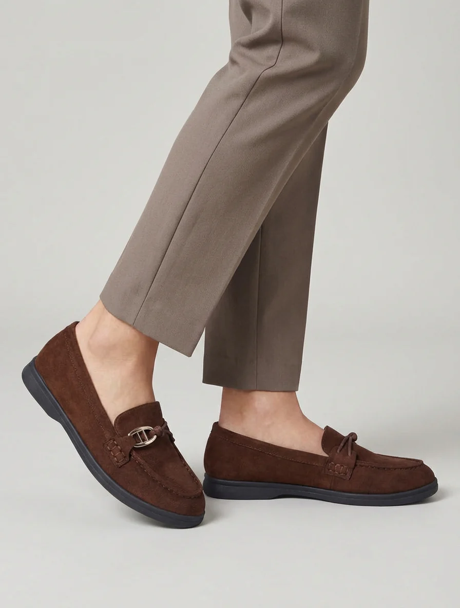 Suède loafers met decoratieve gesp - Bruin - Image 5