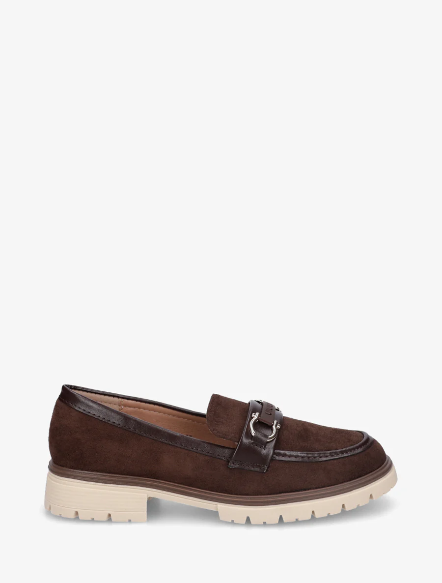 Suède loafers met decoratieve gesp - Bruin