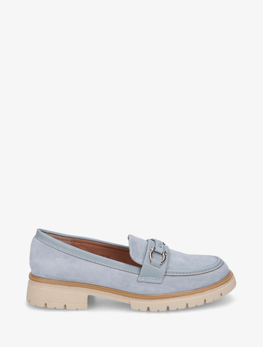 Suède loafers met decoratieve gesp - Lichtblauw