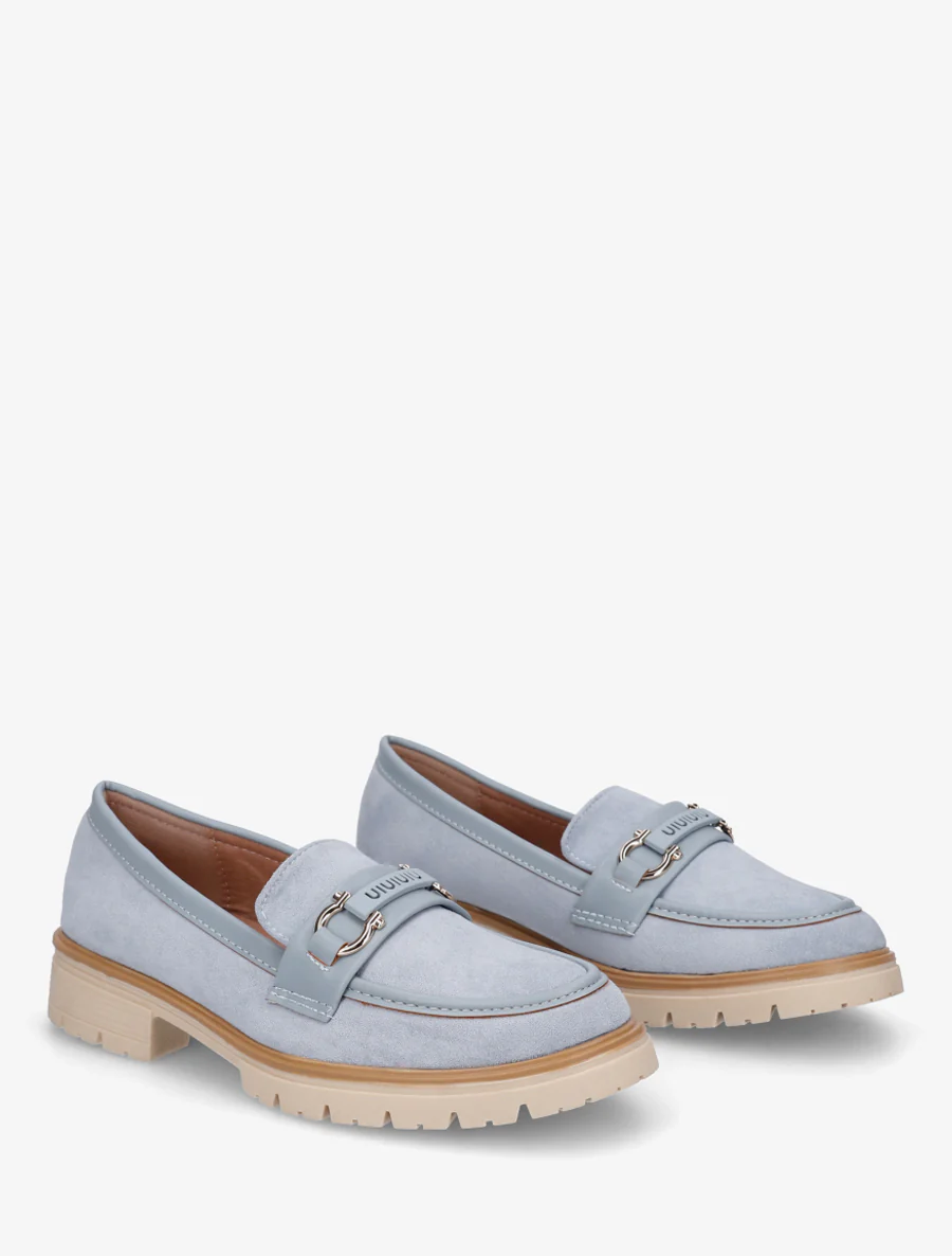 Suède loafers met decoratieve gesp - Lichtblauw - Image 4