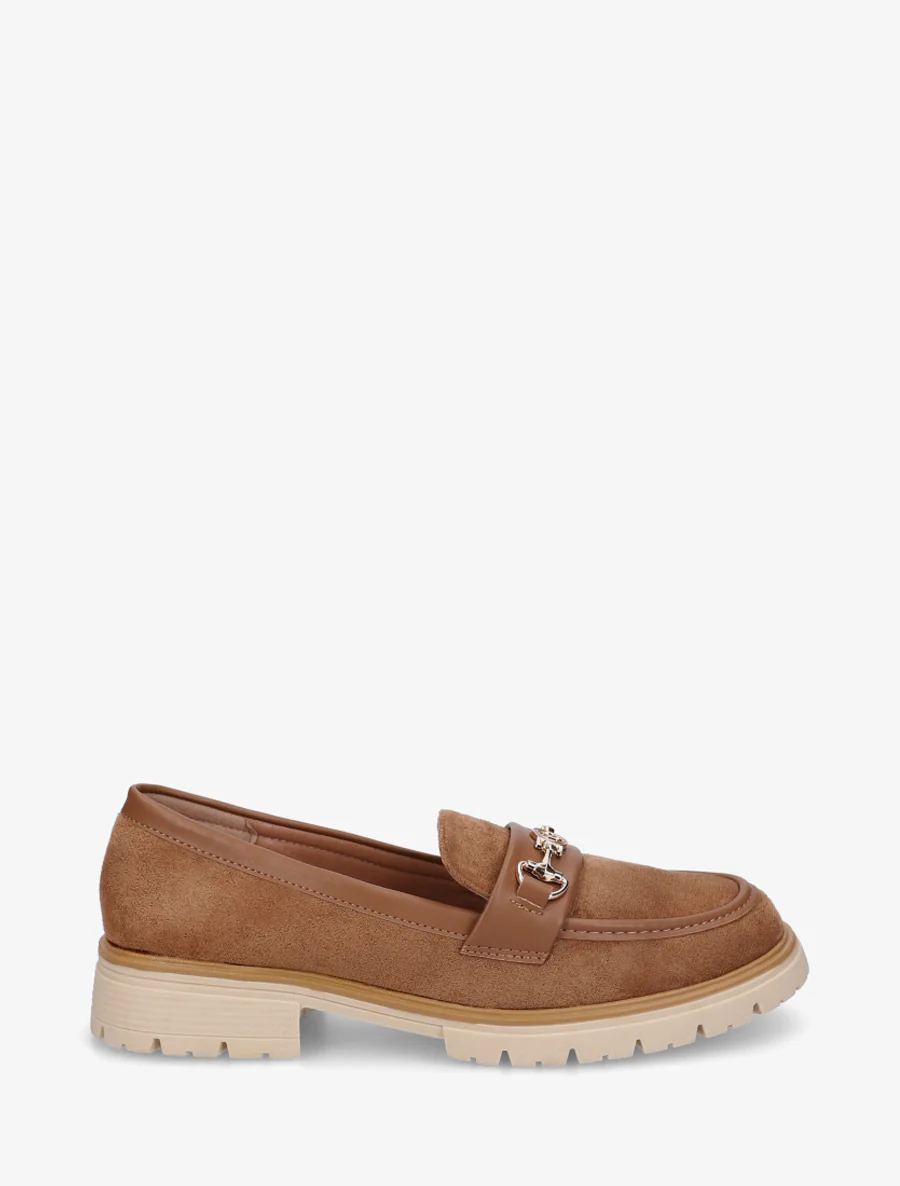Suède loafers met fantasiebuckle - Kameel