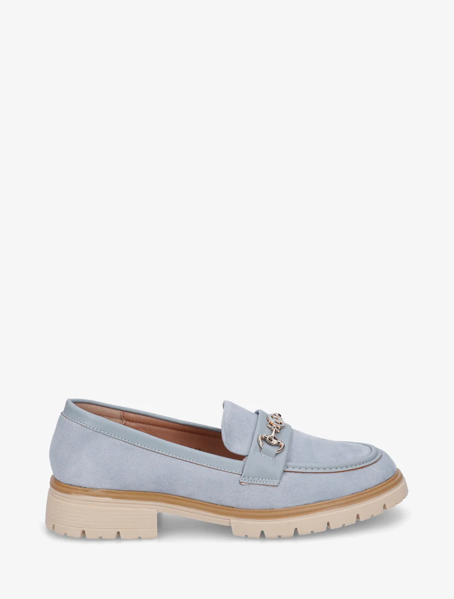 Suède loafers met fantasiebuckle - Lichtblauw