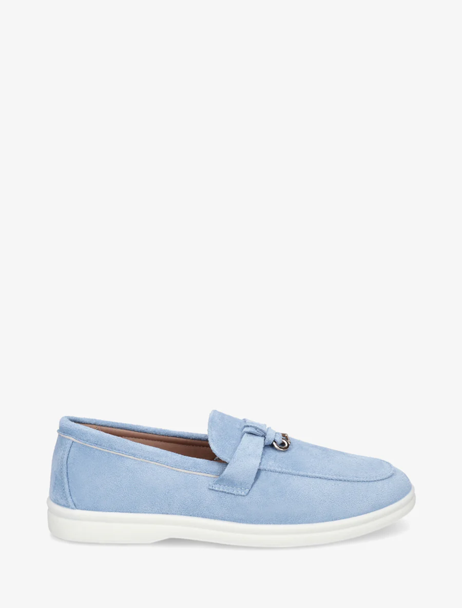 Suède loafers met platte zool - Lichtblauw