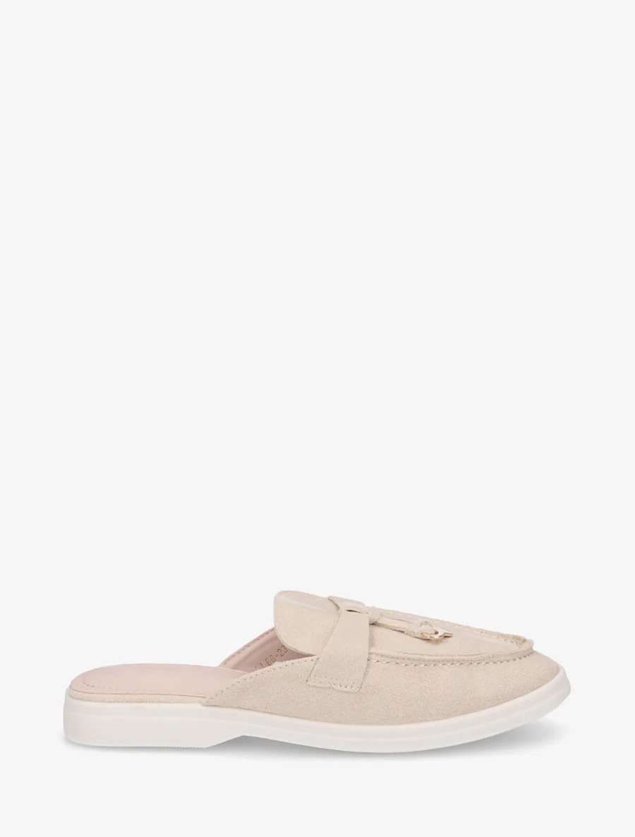 Suède mocassin stijl muiltjes - Beige
