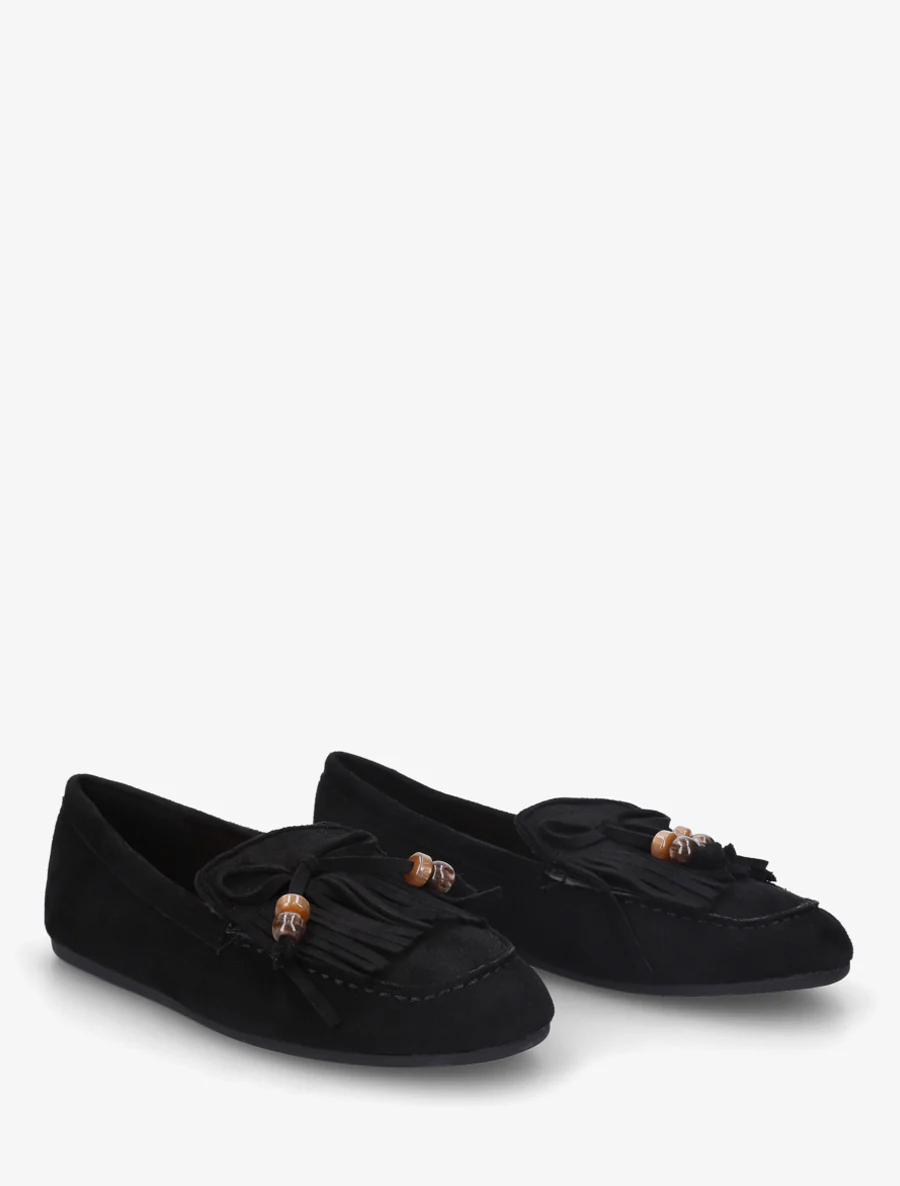 Suède mocassins met franjes en parels - Zwart - Image 4