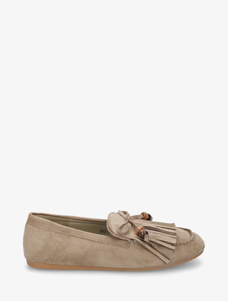 Suède mocassins met franjes en parels - Kaki