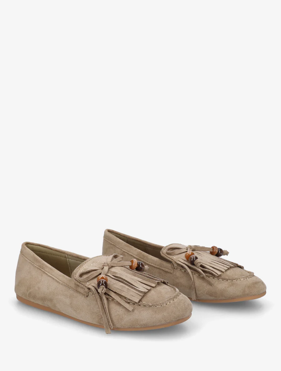 Suède mocassins met franjes en parels - Kaki - Image 4